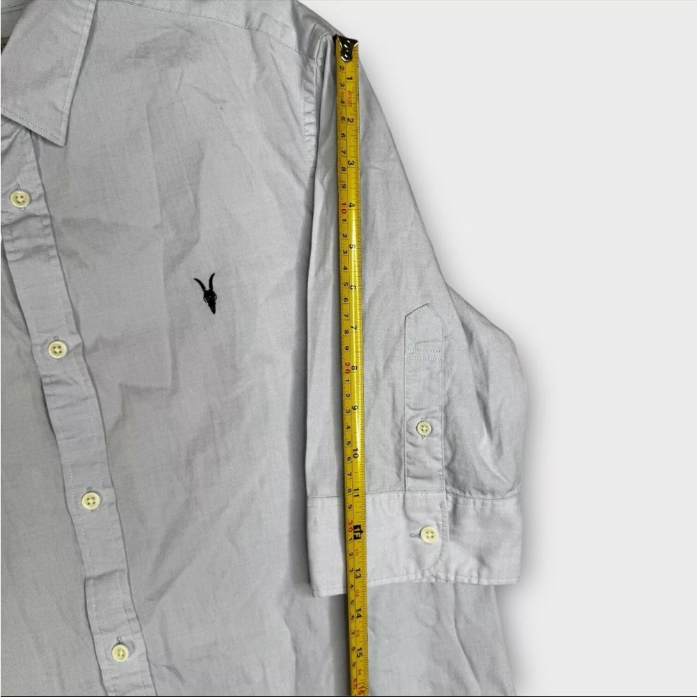 Allsaints 3/4 Sleeve Button Up Shirt Mens Medium Gray Solid Embroidered Logo - Picture 12 of 13